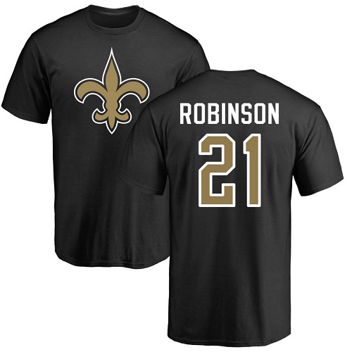 Men New Orleans Saints Black Patrick Robinson Name and Number Logo NFL Football #21 T Shirt->new orleans saints->NFL Jersey